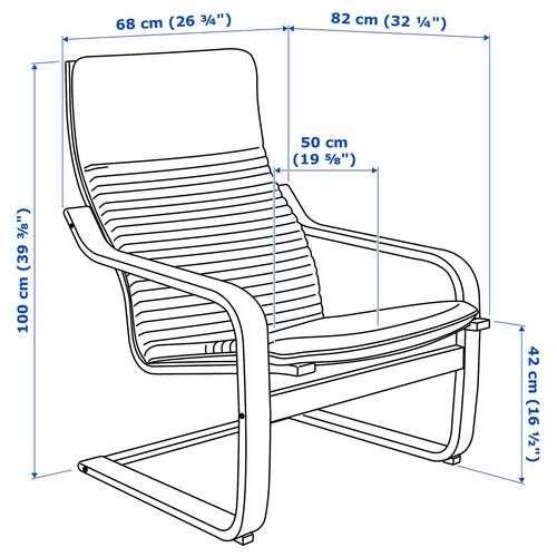 POÄNG Armchair, white stained oak veneer, Knisa black