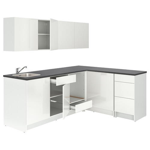 KNOXHULT Corner kitchen, high-gloss/white, 243x164x220 cm