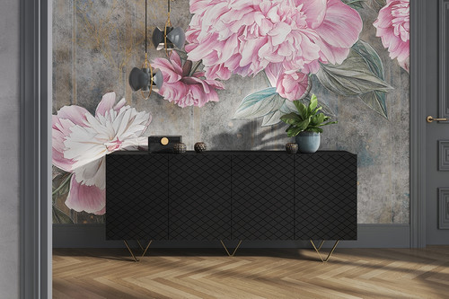 Four-Door Cabinet Scalia 190cm, matt black/gold legs