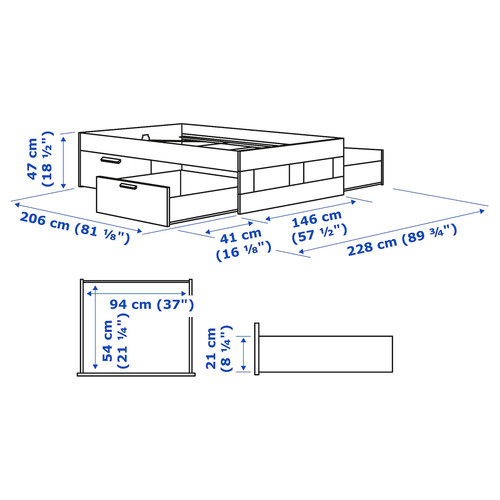 BRIMNES Bed frame with storage, white, 140x200 cm