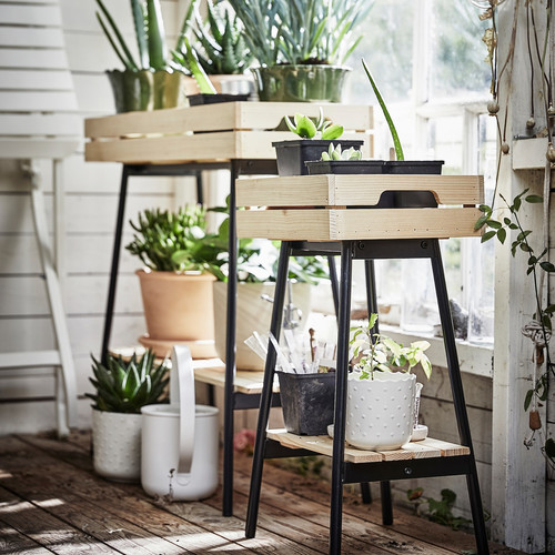 VANILJSTÅNG Plant stand, pine/black, 27x67 cm