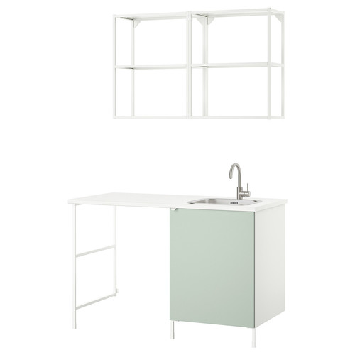 ENHET Storage combination, white/pale grey-green, 139x63.5x87.5 cm