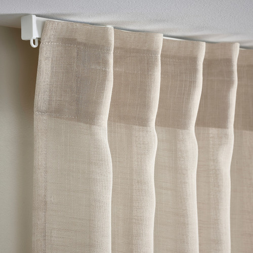 HÄLLEBRÄCKA Sheer curtains, 1 pair, light beige, 145x300 cm