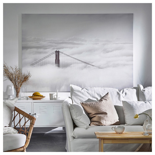 BJÖRKSTA Picture with frame, bridge and clouds/black, 200x140 cm