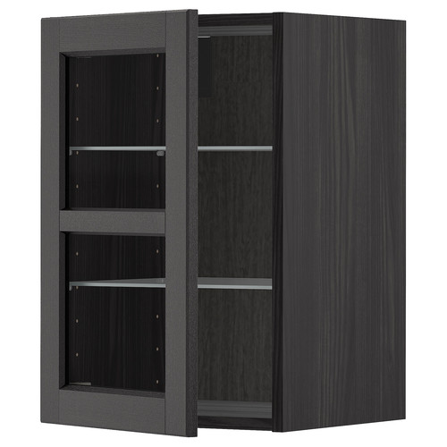 METOD Wall cabinet w shelves/glass door, black/Lerhyttan black stained, 40x60 cm