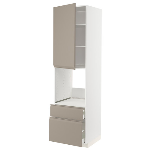 METOD / MAXIMERA Hi cab f ov w dr/2 frnt/1 m/1 h drw, white/Upplöv matt dark beige, 60x60x220 cm