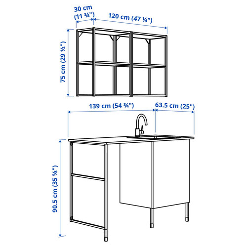 ENHET Storage combination, white/pale grey-green, 139x63.5x87.5 cm