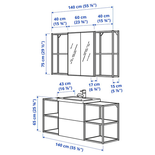 ENHET Bathroom, white/oak effect, 140x43x65 cm