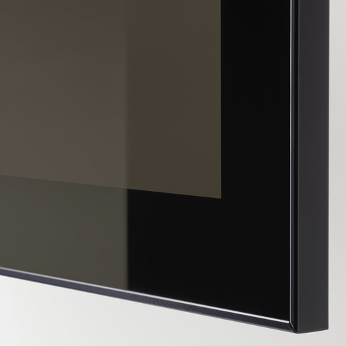 BESTÅ TV storage combination/glass doors, black-brown/Selsviken high-gloss/beige smoked glass, 180x42x192 cm