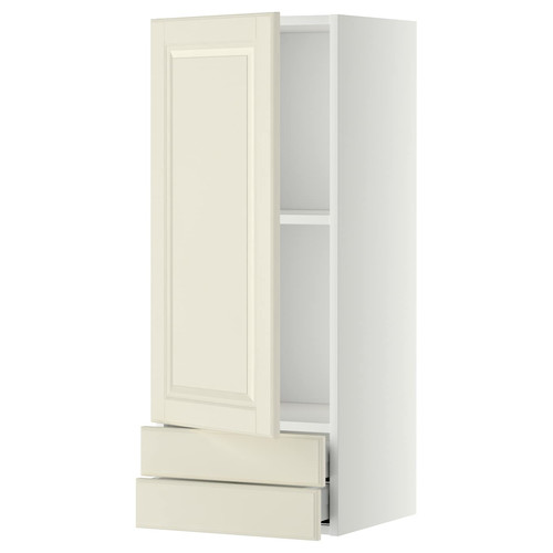 METOD / MAXIMERA Wall cabinet with door/2 drawers, white/Bodbyn off-white, 40x100 cm