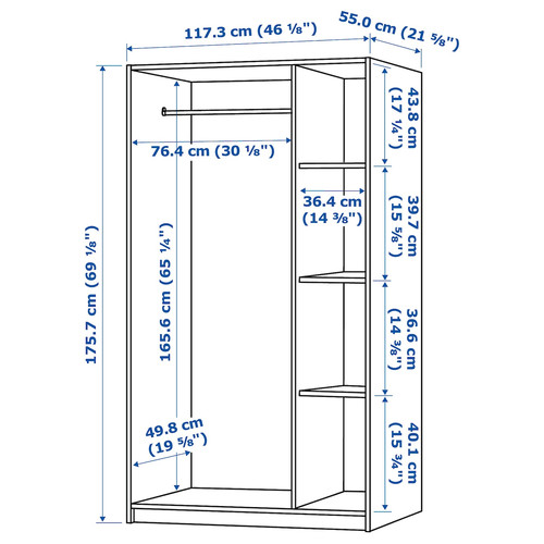 RAKKESTAD Wardrobe with 3 doors, black-brown, 117x176 cm