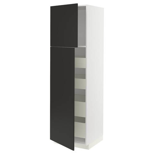 METOD / MAXIMERA Hi cab w 2 doors/4 drawers, white/Nickebo matt anthracite, 60x60x200 cm