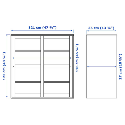 HAVSTA Glass-door cabinet, grey-beige, 121x35x123 cm