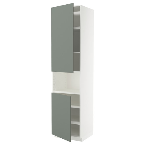 METOD High cab f micro w 2 doors/shelves, white/Nickebo matt grey-green, 60x60x240 cm