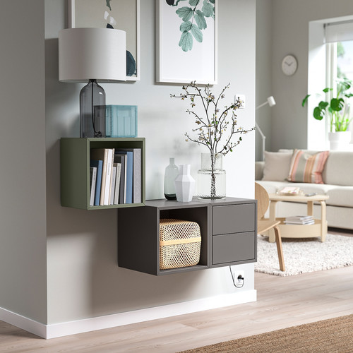 EKET Wall-mounted storage combination, dark grey/grey-green, 105x35x70 cm