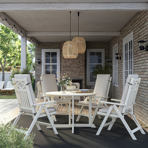 BONDHOLMEN Table+4 reclining chairs, outdoor, white/beige/Frösön/Duvholmen beige