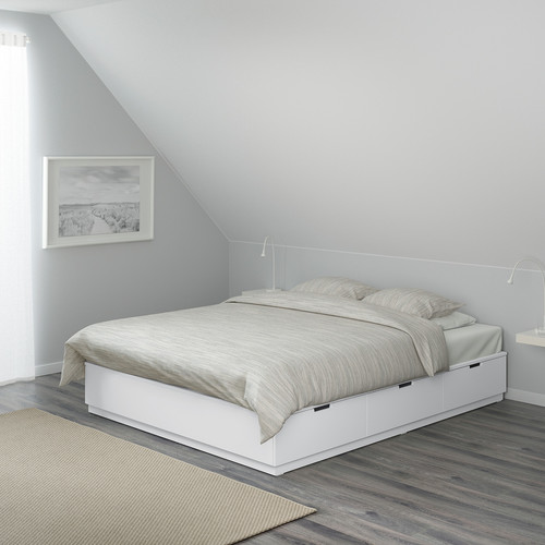 NORDLI Bed frame with storage, white, 140x200 cm