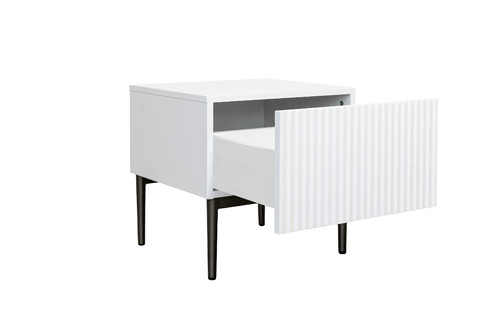 Nightstand Bedside Table Nicole Set of 2, black legs, matt white