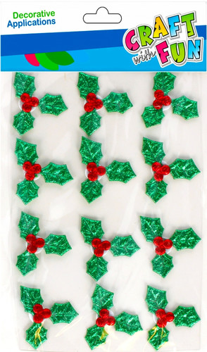 Christmas Fabric Stickers Holly 12pcs