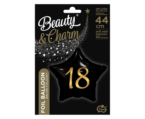 Foil Balloon Black-Gold Star Number 18 Birthday 19" 44cm