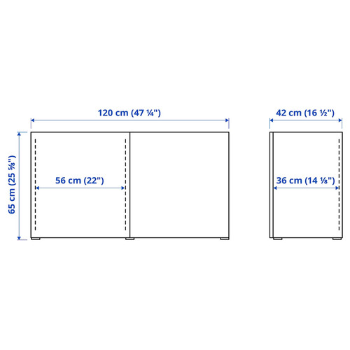 BESTÅ Storage combination with doors, white stained oak effect/Laxviken white, 120x42x65 cm