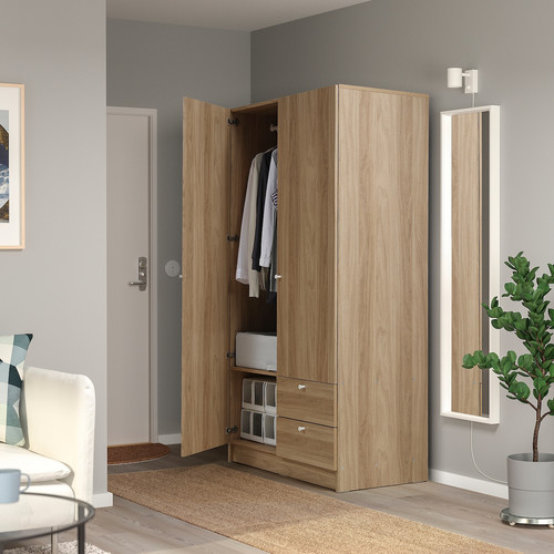 VILHATTEN Wardrobe with 2 doors and 2 drawers, oak effect