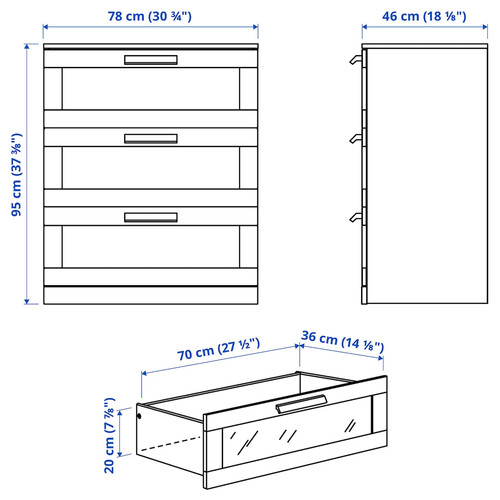 BRIMNES Bedroom furniture, set of 3, white, 140x200 cm