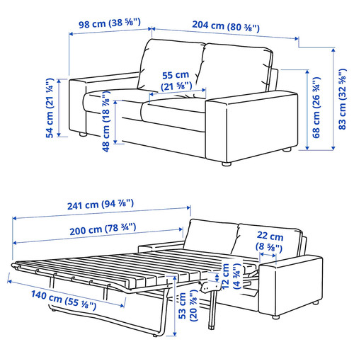 VIMLE 2-seat sofa-bed, with wide armrests/Hallarp grey