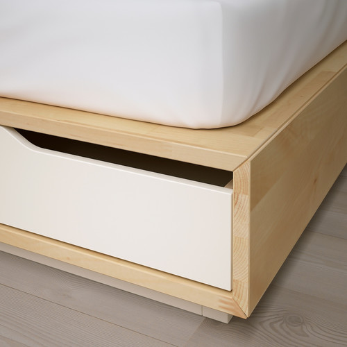 MANDAL Bed frame with storage, birch/white, 160x202 cm