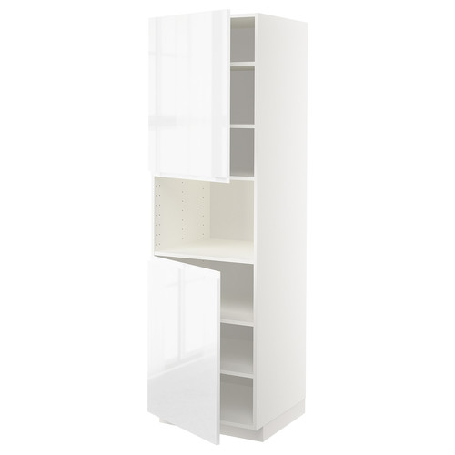 METOD High cab f micro w 2 doors/shelves, white/Voxtorp high-gloss/white, 60x60x200 cm