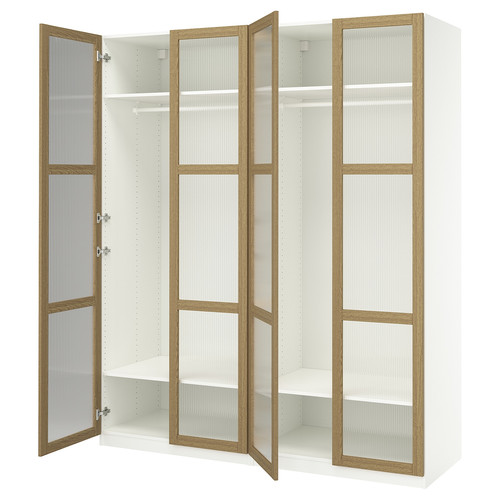 PAX / TONSTAD Wardrobe combination, white/oak veneer glass, 200x60x236 cm