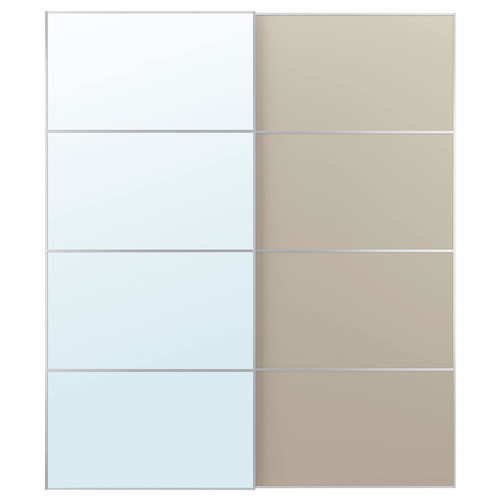 AULI / MEHAMN Pair of sliding doors, mirror glass/double sided beige, 200x236 cm