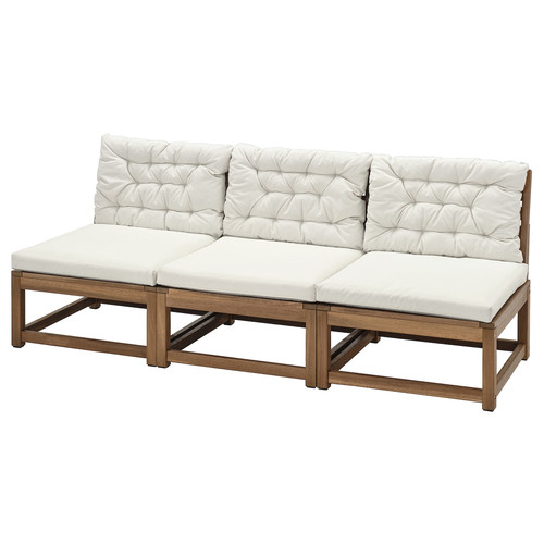 NÄMMARÖ 3-seat modular sofa, outdoor, light brown stained/Kuddarna light grey-beige