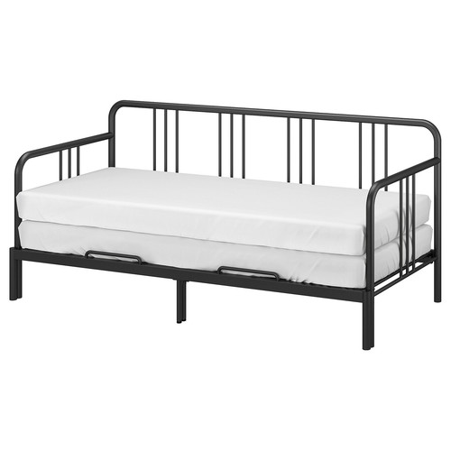 FYRESDAL Day-bed with 2 mattresses, black/Vannareid firm, 80x200 cm