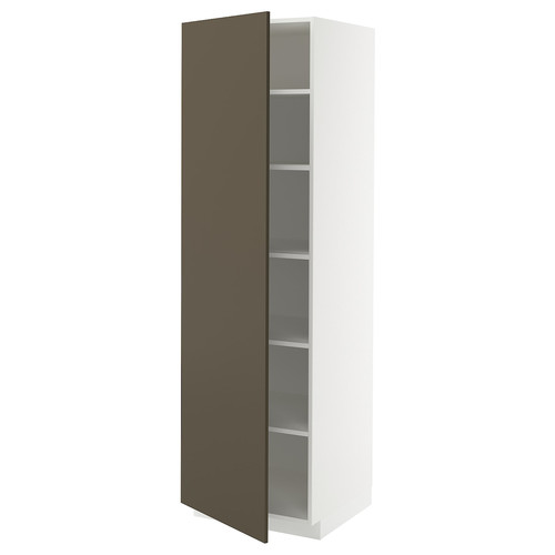 METOD High cabinet with shelves, white/Havstorp brown-beige, 60x60x200 cm