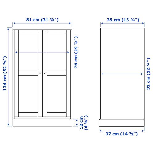 HAVSTA Glass-door cabinet with plinth, grey-beige/clear glass, 81x37x134 cm