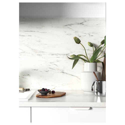 EKBACKEN Worktop, white marble effect, laminate, 246x2.8 cm