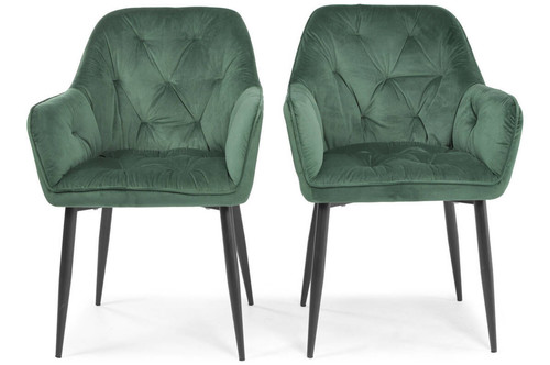 Glamour Chair with Armrests EMMA, velvet, dark green