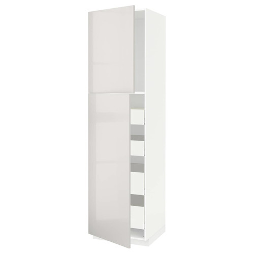 METOD / MAXIMERA Hi cab w 2 doors/4 drawers, white/Ringhult light grey, 60x60x220 cm