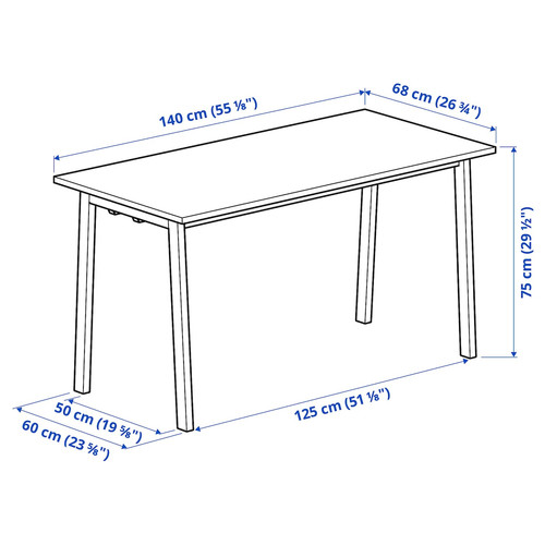 MITTZON Conference table, black stained ash veneer/black, 140x68x75 cm