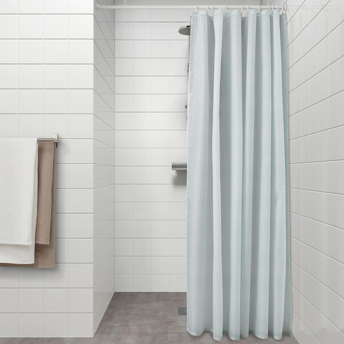 RÅNEÄLVEN Shower curtain, white/turquoise, 180x180 cm