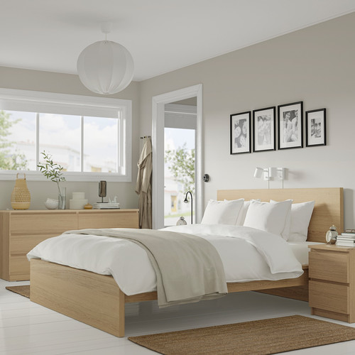MALM Bedroom furniture, set of 4, white stained oak veneer, 180x200 cm