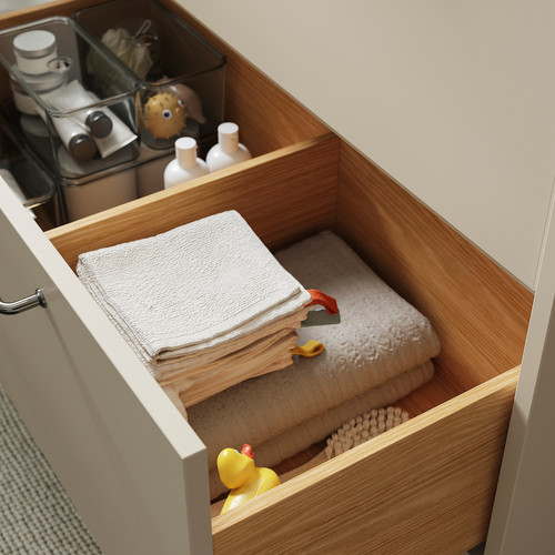 HAVBÄCK / ORRSJÖN Wash-stnd w drawers/wash-basin/tap, beige/black marble effect, 82x49x71 cm