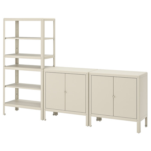 KOLBJÖRN Shelving unit with 2 cabinets, beige, 171x37 cm