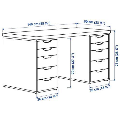 LAGKAPTEN / ALEX Desk, white anthracite/white, 140x60 cm