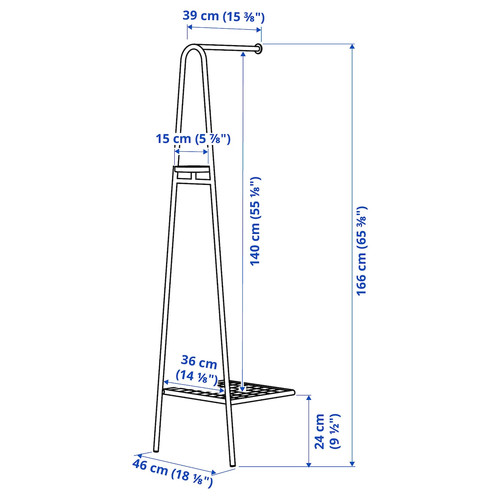 ÄLGANÄS Clothes rack with shoe storage, black, 46x39x166 cm