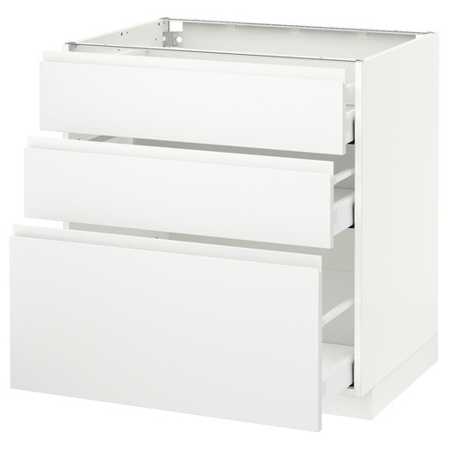 METOD / MAXIMERA Base cabinet with 3 drawers, white, Voxtorp matt white white, 80x60 cm
