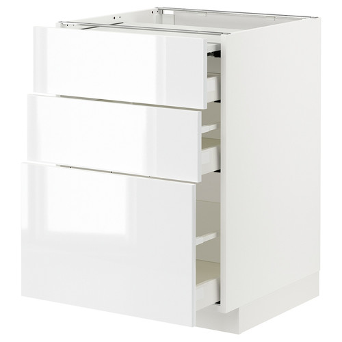 METOD / MAXIMERA Bc w pull-out work surface/3drw, white/Ringhult white, 60x60 cm