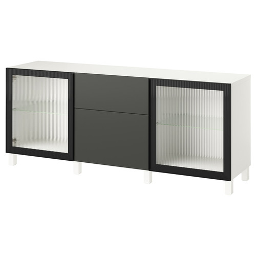 BESTÅ Storage combination with drawers, white Lappviken/Stubbarp/Fällsvik anthracite, 180x42x74 cm