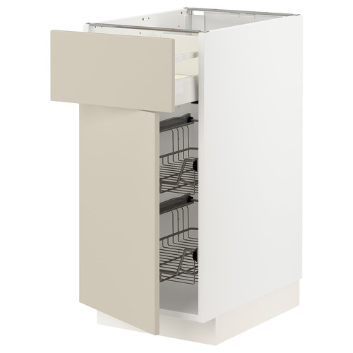 METOD / MAXIMERA Base cab w wire basket/drawer/door, white/Havstorp beige, 40x60 cm